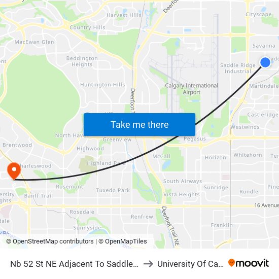 Nb 52 St NE Adjacent To Saddlecreek Cr to University Of Calgary map