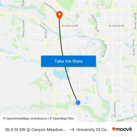 Sb 6 St SW @ Canyon Meadows Dr SW to University Of Calgary map