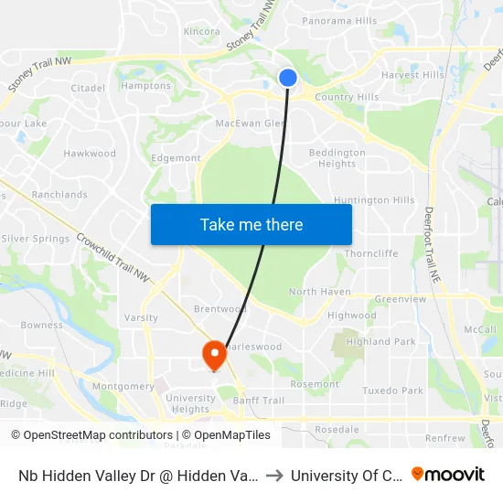 Nb Hidden Valley Dr @ Hidden Valley Ga NW to University Of Calgary map