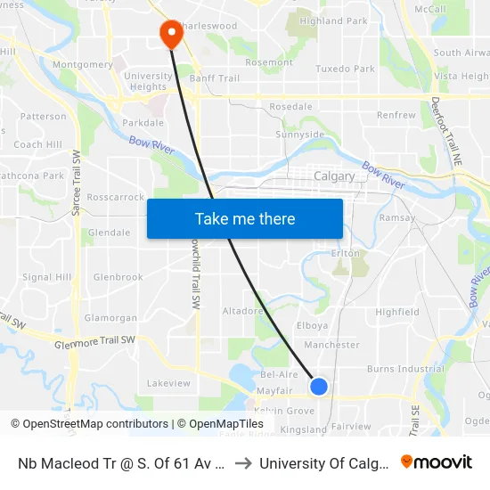 Nb Macleod Tr @ S. Of 61 Av SW to University Of Calgary map