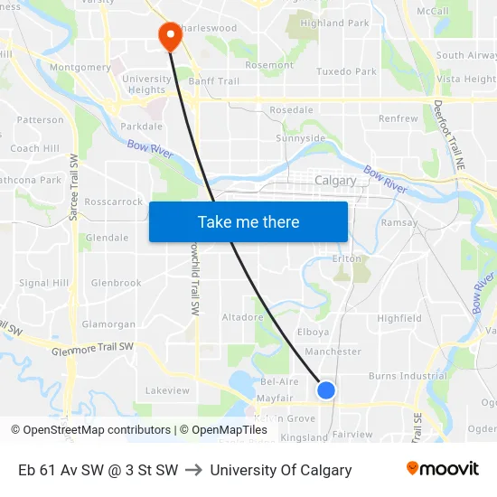 Eb 61 Av SW @ 3 St SW to University Of Calgary map