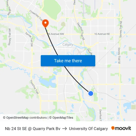 Nb 24 St SE @ Quarry Park Bv to University Of Calgary map