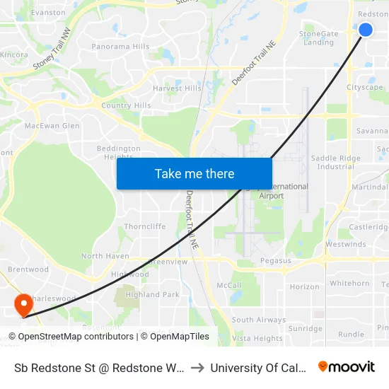 Sb Redstone St @ Redstone Wy NE to University Of Calgary map