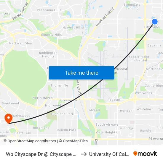 Wb Cityscape Dr @ Cityscape Ga NE to University Of Calgary map
