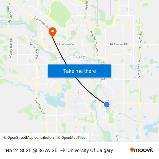 Nb 24 St SE @ 86 Av SE to University Of Calgary map