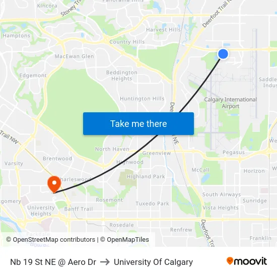 Nb 19 St NE @ Aero Dr to University Of Calgary map