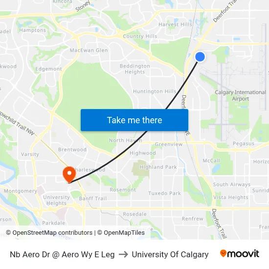 Nb Aero Dr @ Aero Wy E Leg to University Of Calgary map
