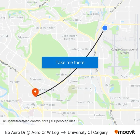 Eb Aero Dr @ Aero Cr W  Leg to University Of Calgary map