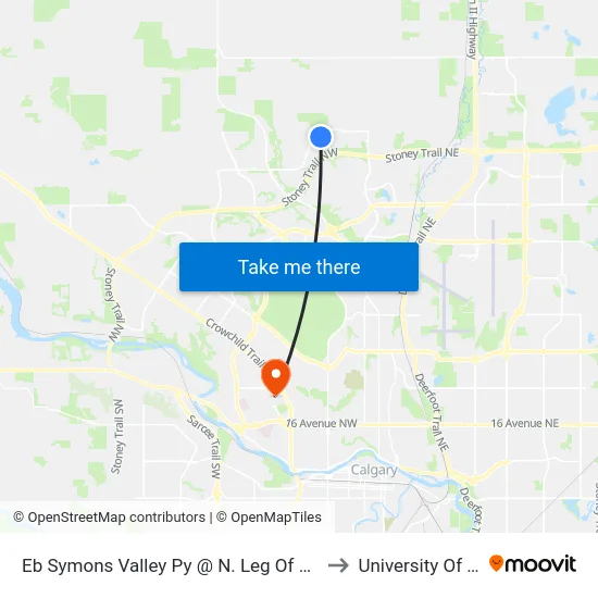 Eb Symons Valley Py @ N. Leg Of Evanston Wy NW to University Of Calgary map