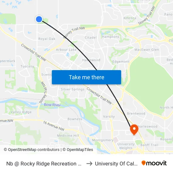 Nb @ Rocky Ridge Recreation Centre to University Of Calgary map