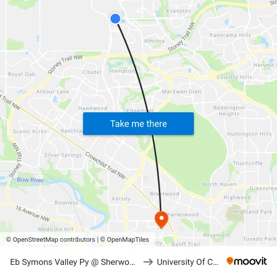 Eb Symons Valley Py @ Sherwood Dr NW to University Of Calgary map