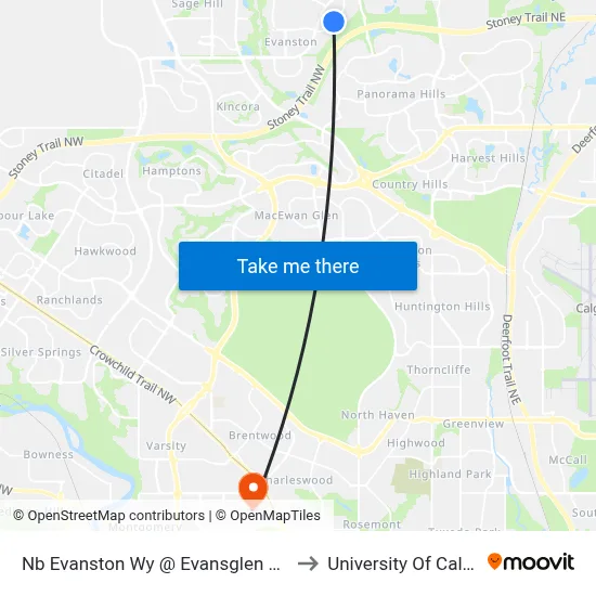 Nb Evanston Wy @ Evansglen  Ld NW to University Of Calgary map