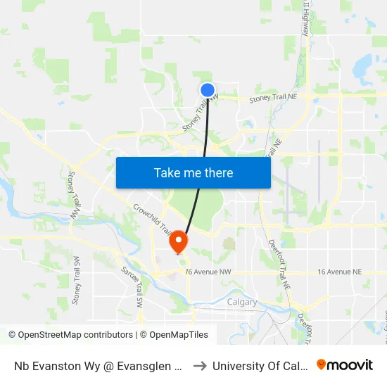 Nb Evanston Wy @ Evansglen Ln  NW to University Of Calgary map