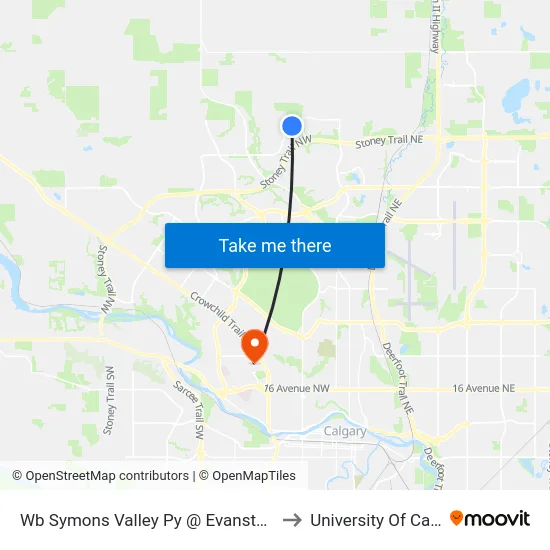 Wb Symons Valley Py @ Evanston Li NW to University Of Calgary map