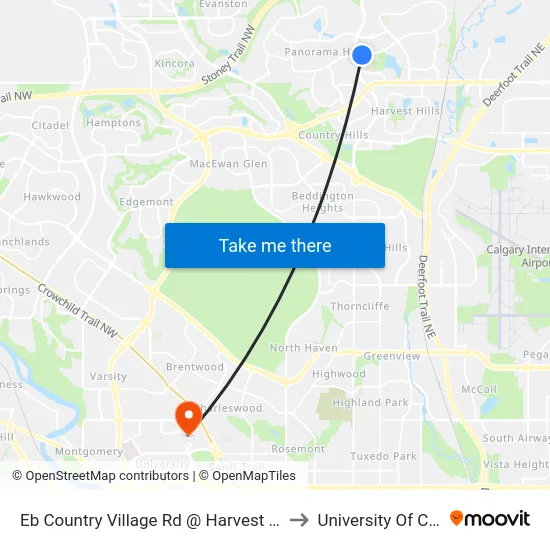 Eb Country Village Rd @ Harvest Hills Bv NE to University Of Calgary map
