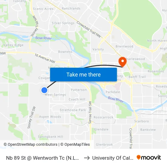 Nb 89 St @ Wentworth Tc (N.Leg) SW to University Of Calgary map