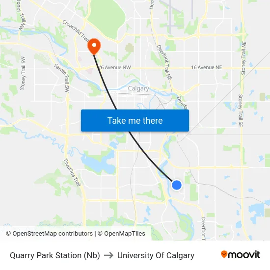 Quarry Park Station (Nb) to University Of Calgary map