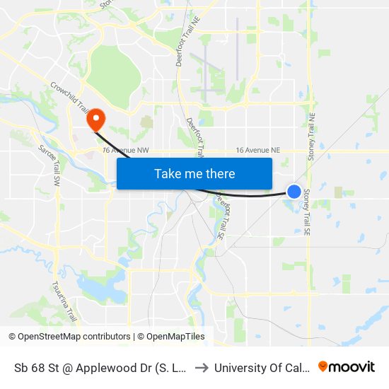 Sb 68 St @ Applewood Dr (S. Leg) SE to University Of Calgary map