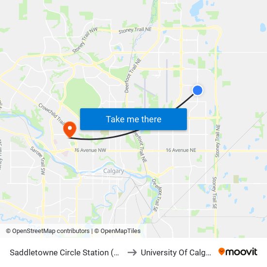 Saddletowne Circle Station (Nb) to University Of Calgary map