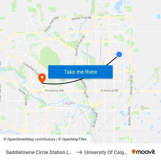 Saddletowne Circle Station (Nb) to University Of Calgary map