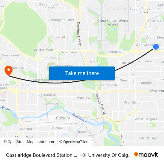 Castleridge Boulevard Station (Sb) to University Of Calgary map