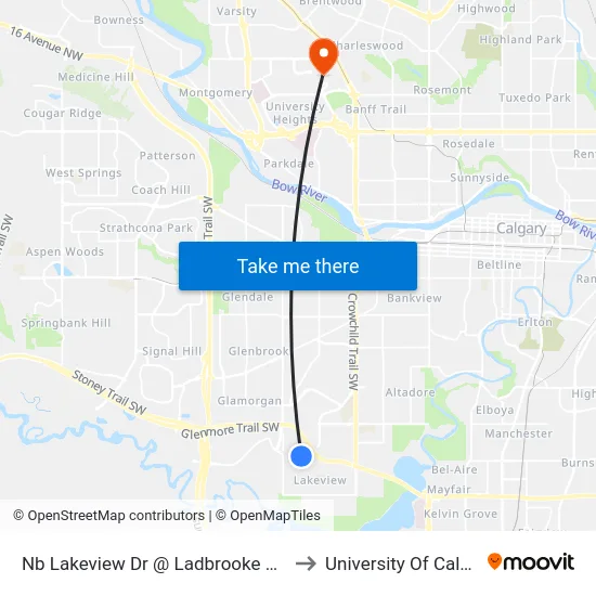 Nb Lakeview Dr @ Ladbrooke Dr SW to University Of Calgary map