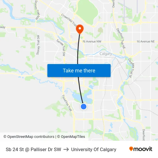Sb 24 St @ Palliser Dr SW to University Of Calgary map
