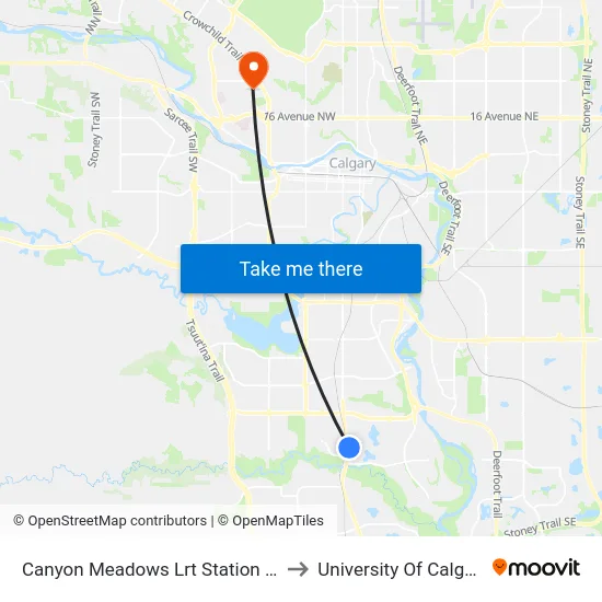 Canyon Meadows Lrt Station Nb to University Of Calgary map