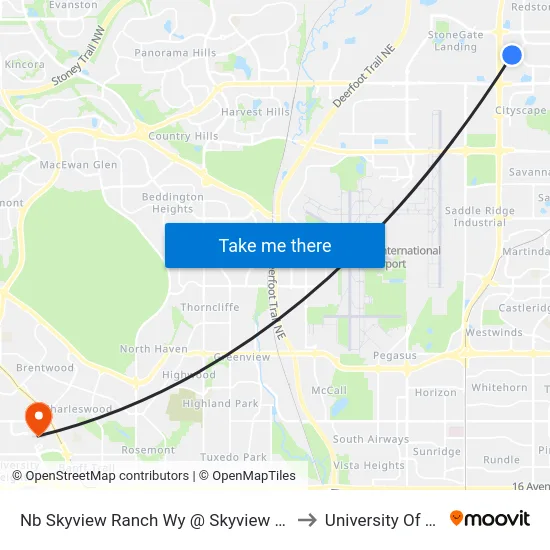 Nb Skyview Ranch Wy @ Skyview Springs Rd NE to University Of Calgary map