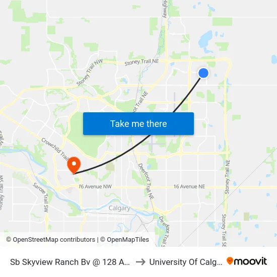 Sb Skyview Ranch Bv @ 128 Av NE to University Of Calgary map