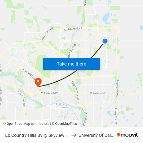 Eb Country Hills Bv @ Skyview Py NE to University Of Calgary map