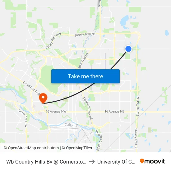 Wb Country Hills Bv @ Cornerstone Bv NE to University Of Calgary map