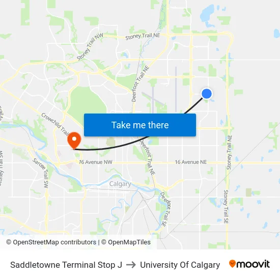 Saddletowne Terminal Stop J to University Of Calgary map