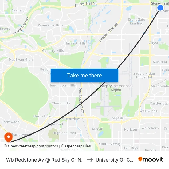 Wb Redstone Av @ Red Sky Cr NE W. Leg to University Of Calgary map