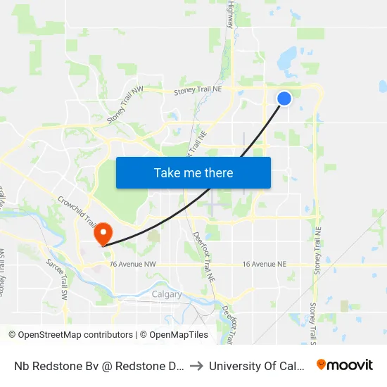 Nb Redstone Bv @ Redstone Dr NE to University Of Calgary map