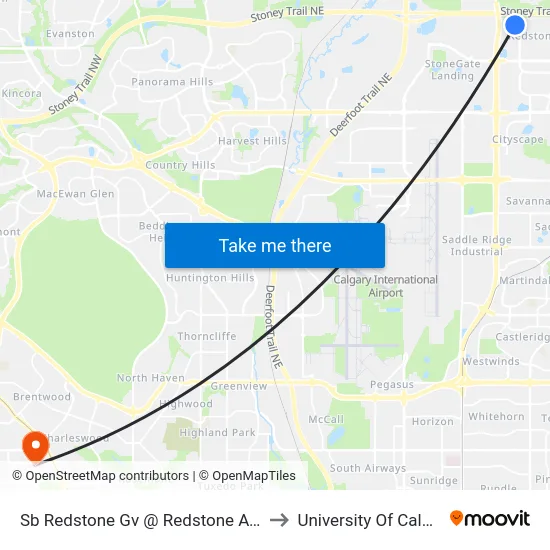 Sb Redstone Gv @ Redstone Av NE to University Of Calgary map