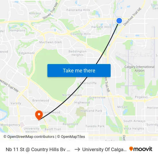 Nb 11 St @ Country Hills Bv NE to University Of Calgary map