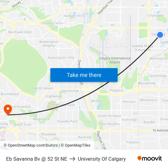 Eb Savanna Bv @ 52 St NE to University Of Calgary map