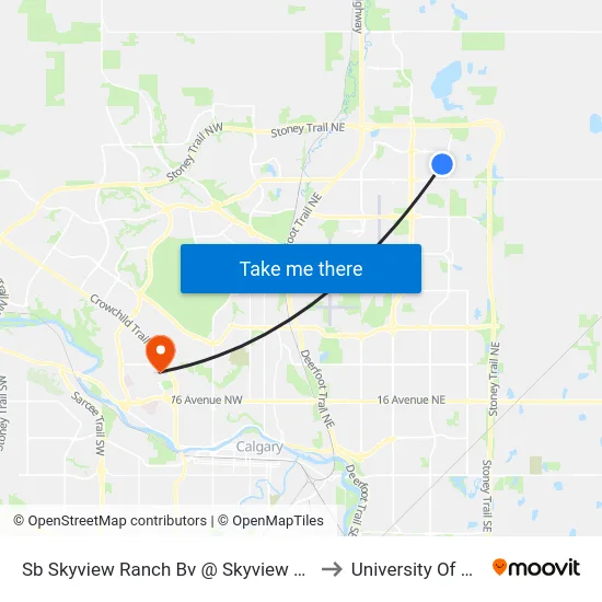 Sb Skyview Ranch Bv @ Skyview Ranch Av NE to University Of Calgary map