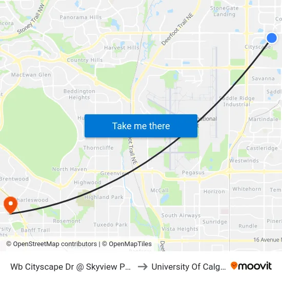 Wb Cityscape Dr @ Skyview Py NE to University Of Calgary map
