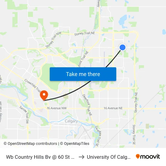 Wb Country Hills Bv @ 60 St NE to University Of Calgary map