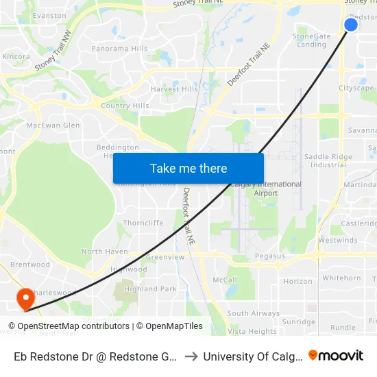 Eb Redstone Dr @ Redstone Gv NE to University Of Calgary map