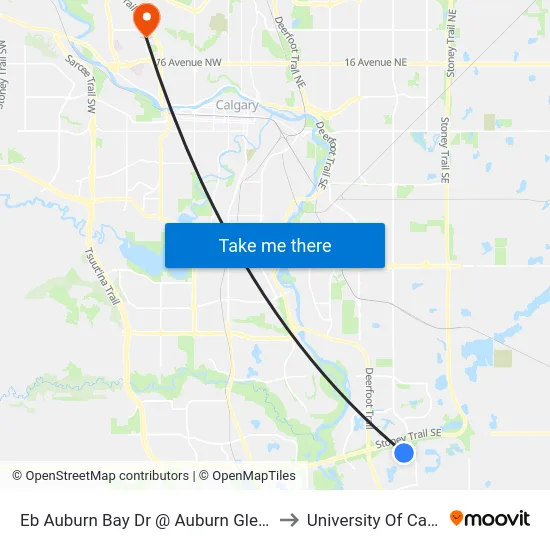 Eb Auburn Bay Dr @ Auburn Glen Dr SE to University Of Calgary map