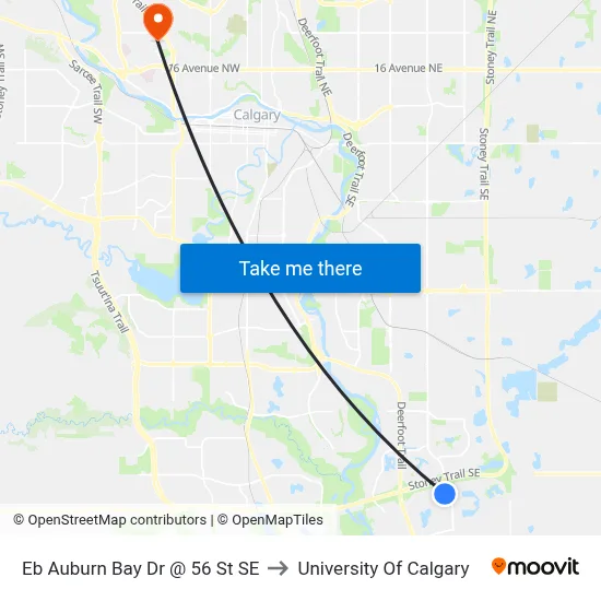 Eb Auburn Bay Dr @ 56 St SE to University Of Calgary map