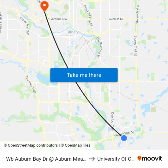 Wb Auburn Bay Dr @ Auburn Meadows Pl SE to University Of Calgary map