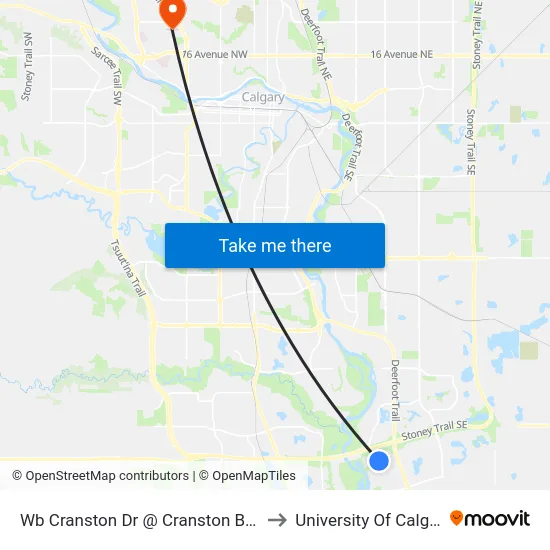 Wb Cranston Dr @ Cranston Bv SE to University Of Calgary map