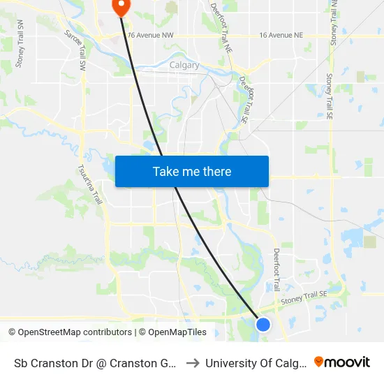 Sb Cranston Dr @ Cranston Ga SE to University Of Calgary map