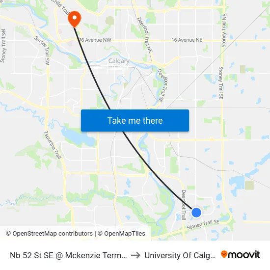 Nb 52 St SE @ Mckenzie Terminal to University Of Calgary map