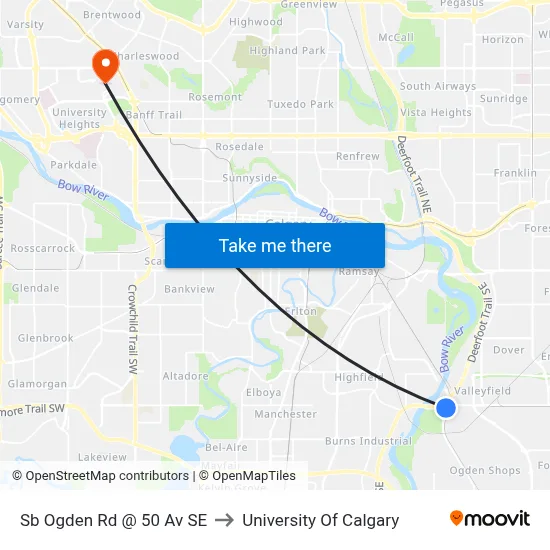 Sb Ogden Rd @ 50 Av SE to University Of Calgary map