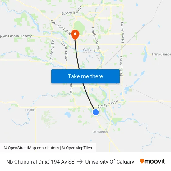 Nb Chaparral Dr @ 194 Av SE to University Of Calgary map